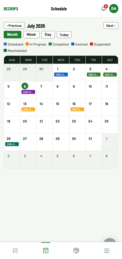 Recrops — Schedule