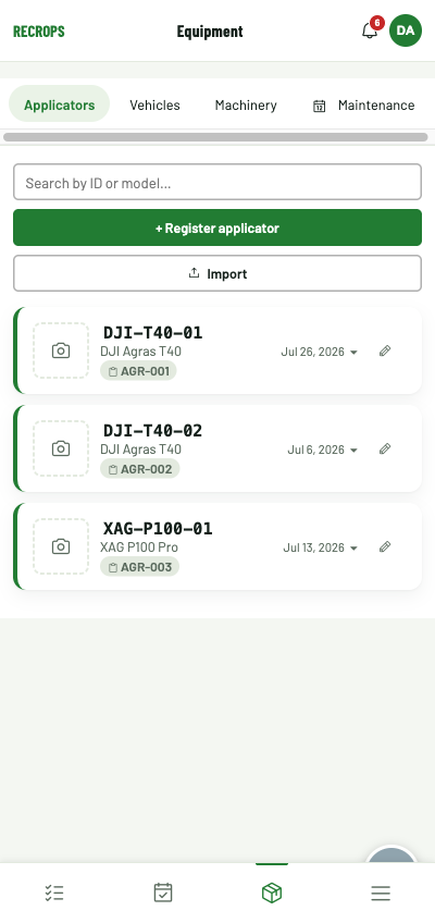 Recrops — Equipment