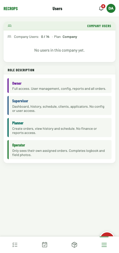 Recrops — Users & Roles